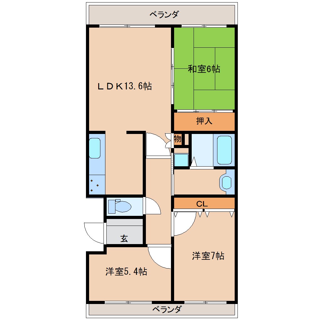 奈良県生駒市俵口町マンション 2階の物件間取画像