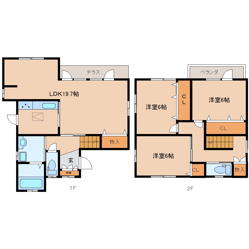 奈良県生駒市東旭ケ丘貸家 1-2階の物件間取画像