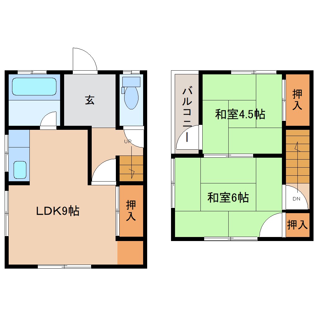 奈良県生駒市中菜畑2丁目テラスハウス 1-2階の物件間取画像
