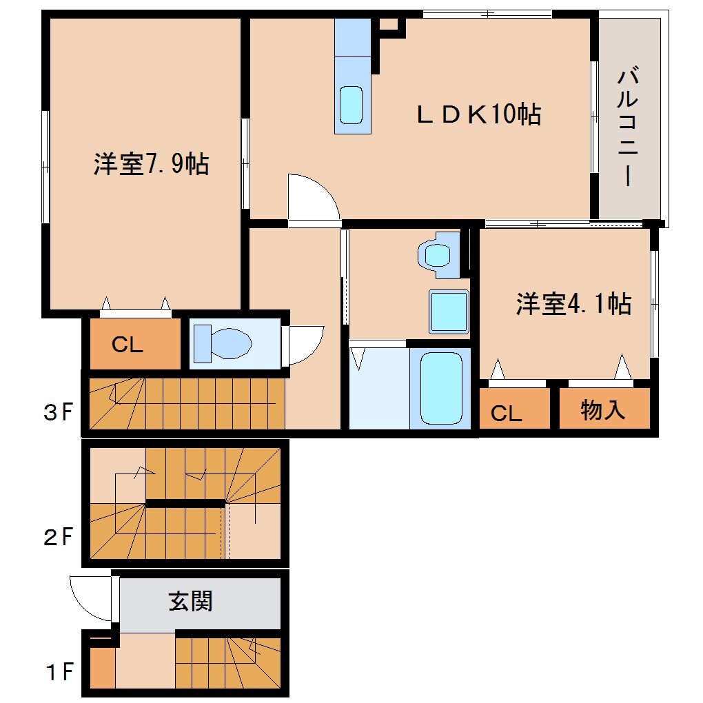 木津駅 徒歩24分 3階の物件間取画像