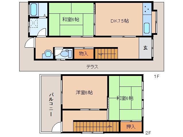 近鉄奈良駅 徒歩20分 1-2階の物件間取画像