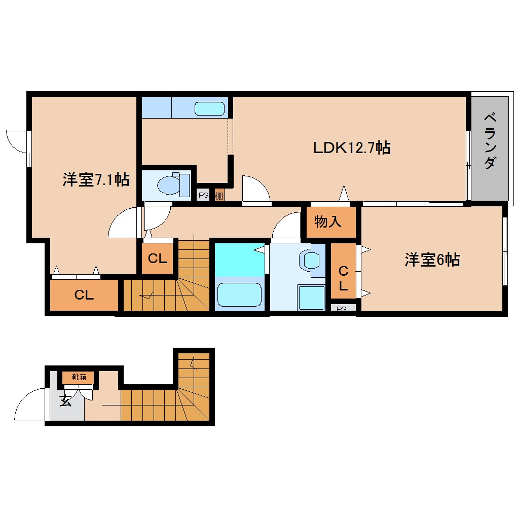 二上駅 徒歩10分 2階の物件間取画像