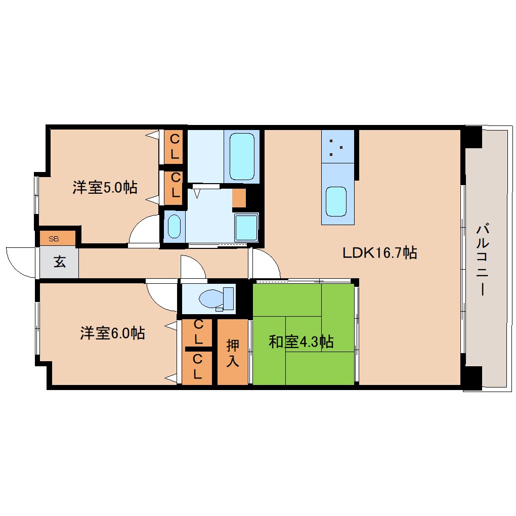 二上駅 徒歩6分 4階の物件間取画像