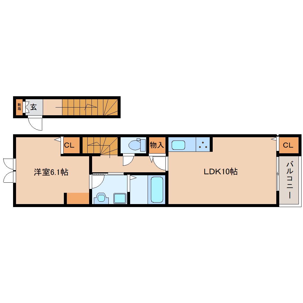 近鉄郡山駅 徒歩6分 2階の物件間取画像