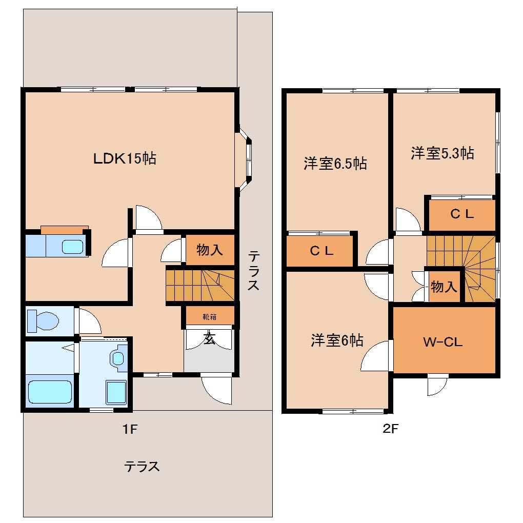 奈良県奈良市右京3丁目テラスハウス 1-2階の物件間取画像