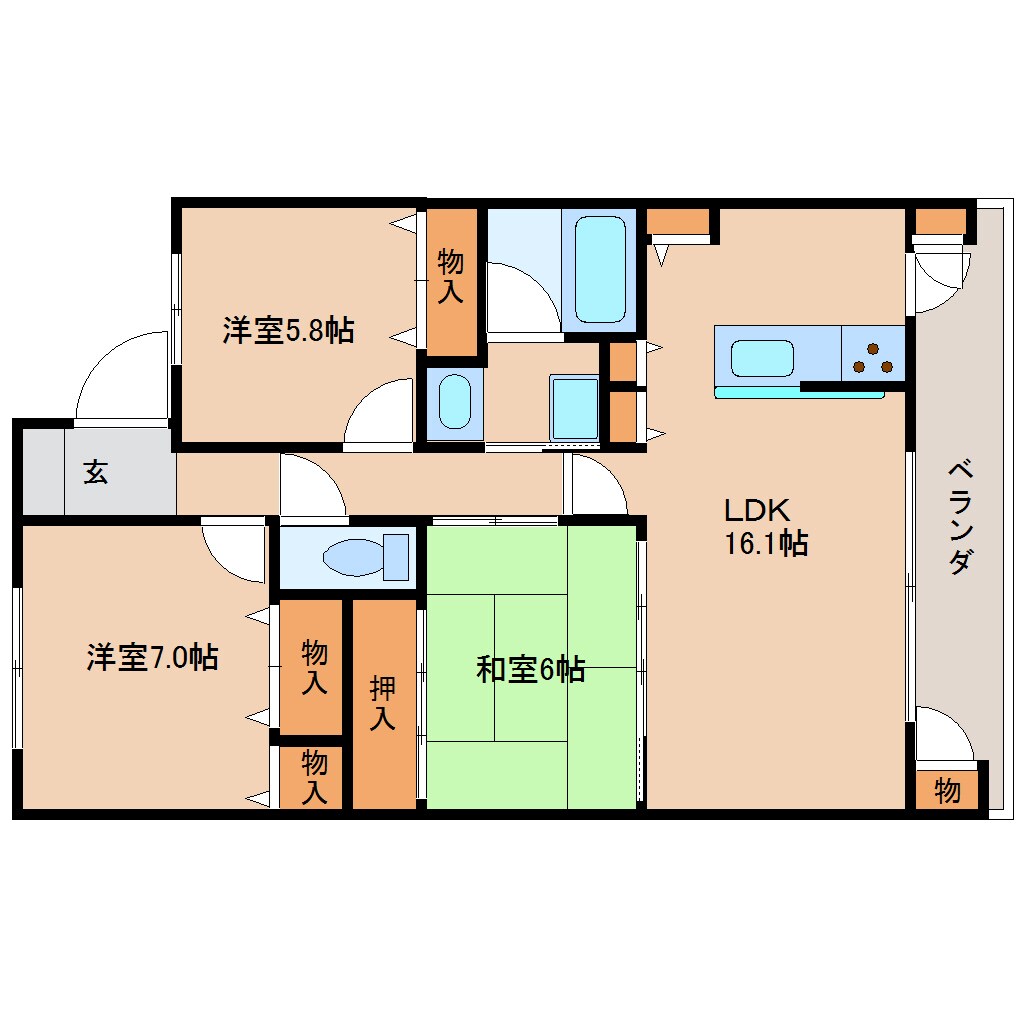 奈良県奈良市西大寺新町1丁目マンション 7階の物件間取画像