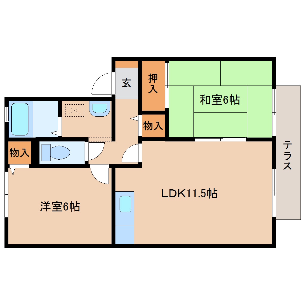 新祝園駅 徒歩6分 1階の物件間取画像