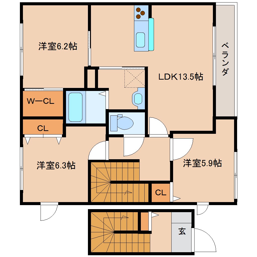 京都府相楽郡精華町光台8丁目ハイツ 2階の物件間取画像