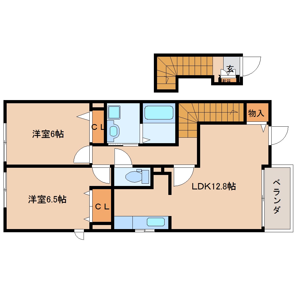 京都府相楽郡精華町大字北稲八間小字寄田長コーポ 2階の物件間取画像