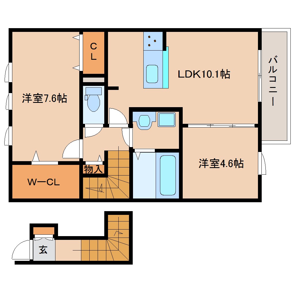 奈良県奈良市四条大路5丁目ハイツ 2階の物件間取画像