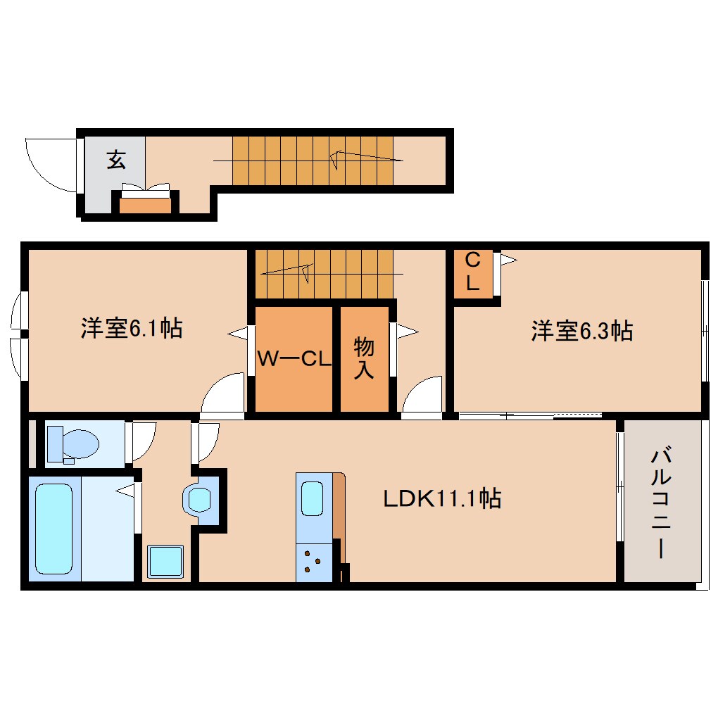 西ノ京駅 徒歩18分 2階の物件間取画像