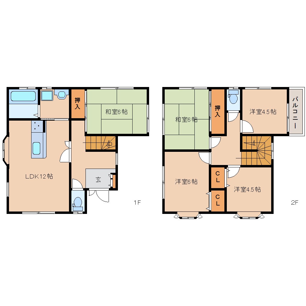奈良県奈良市五条西1丁目貸家 1-2階の物件間取画像