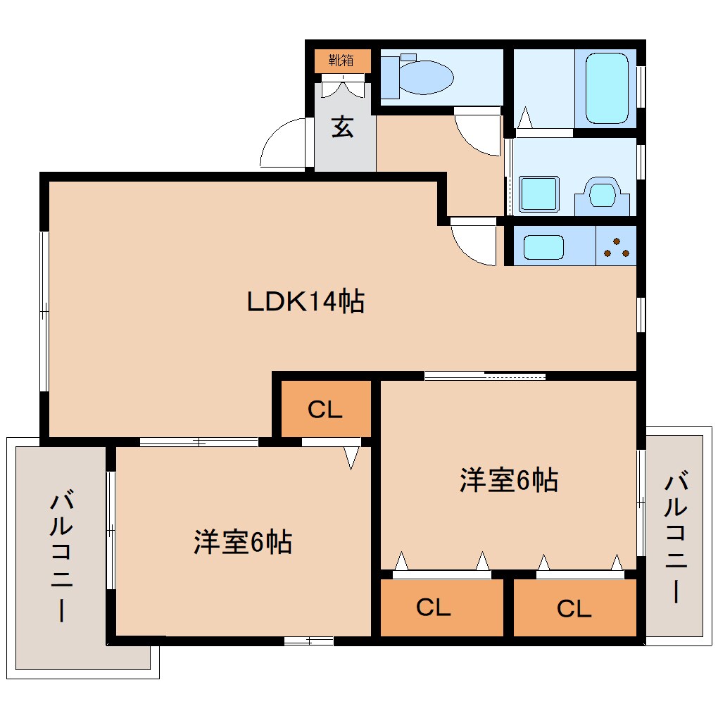 奈良県大和高田市大字築山ハイツ 2階の物件間取画像