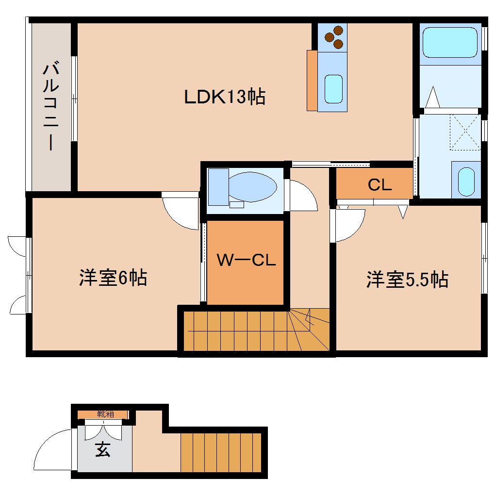 奈良県大和高田市西三倉堂1丁目ハイツ 2階の物件間取画像