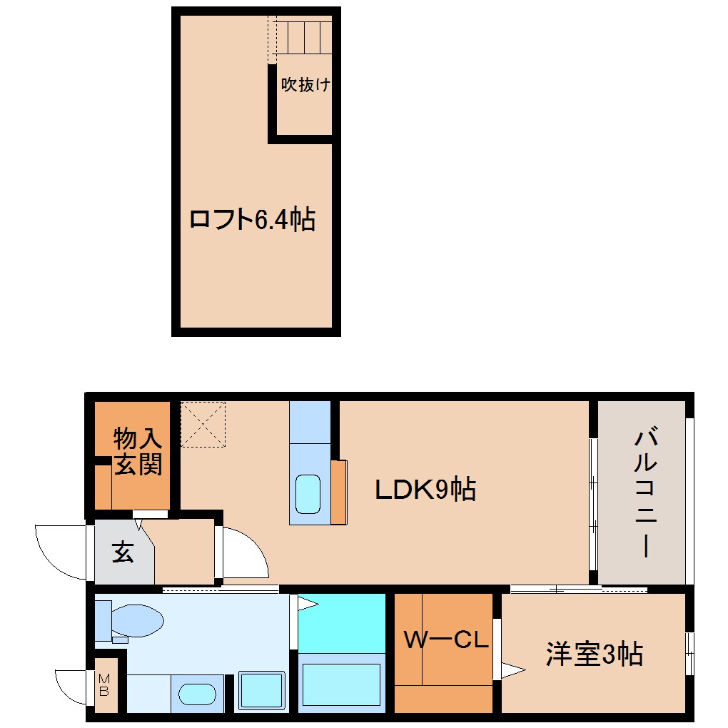 奈良県大和高田市春日町1丁目コーポ 2階の物件間取画像