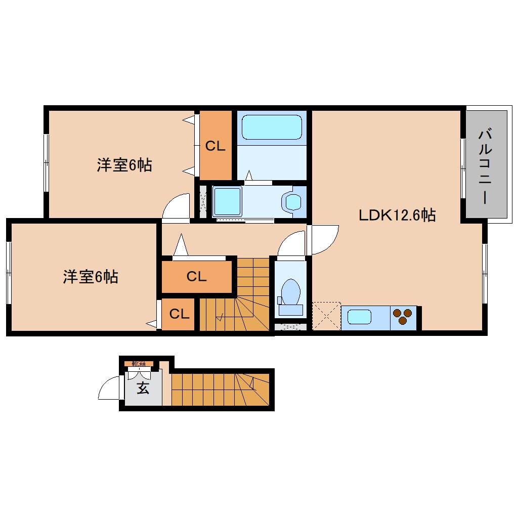 奈良県大和高田市甘田町コーポ 2階の物件間取画像