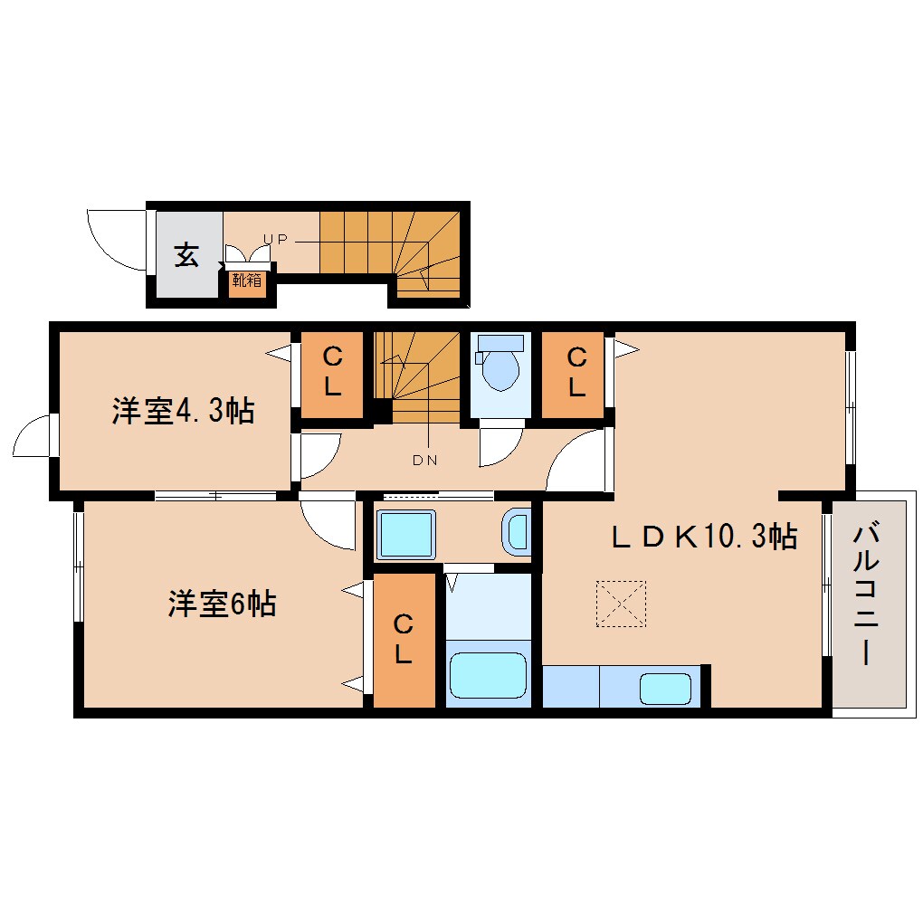 奈良県大和高田市日之出東本町コーポ 2階の物件間取画像