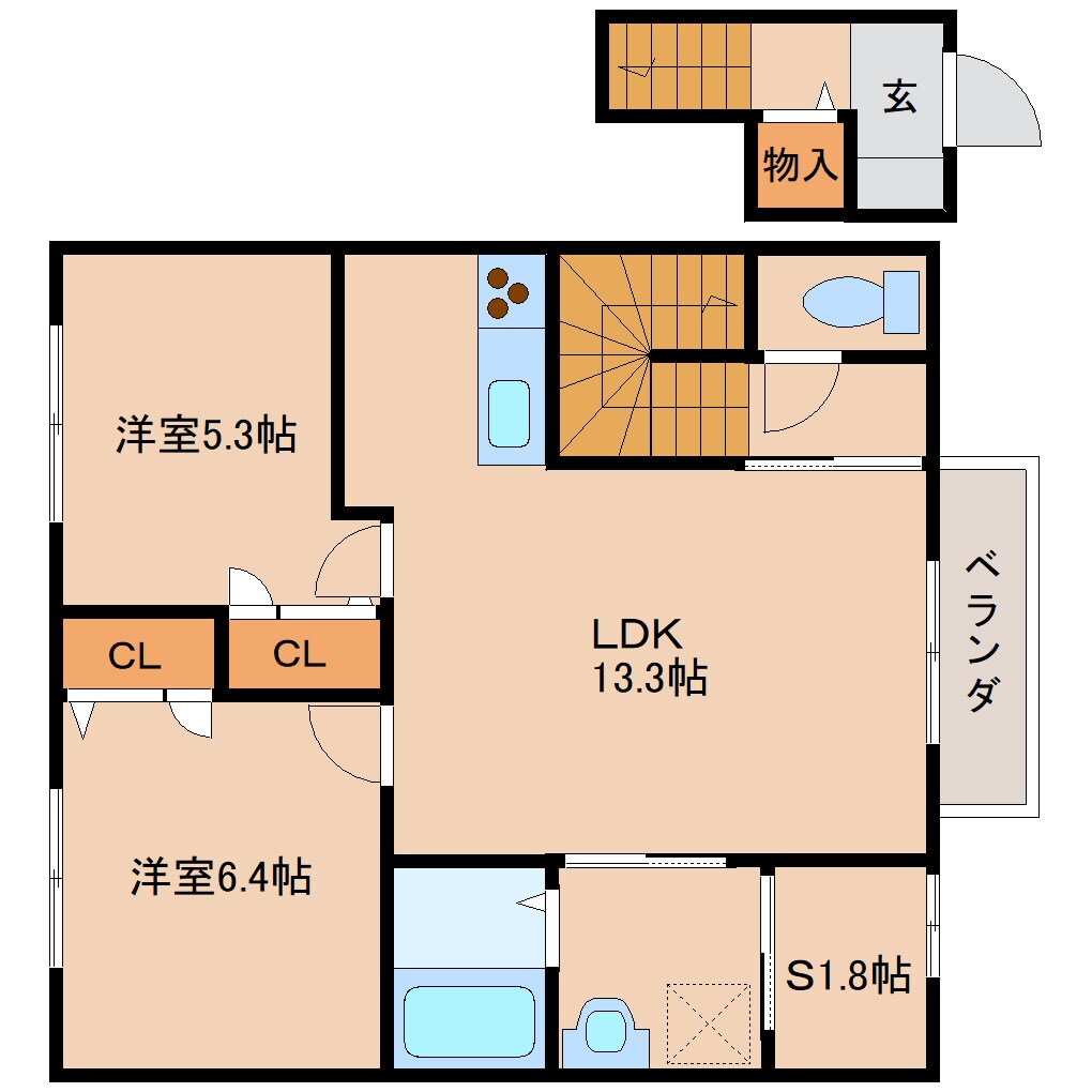 耳成駅 徒歩5分 2階の物件間取画像