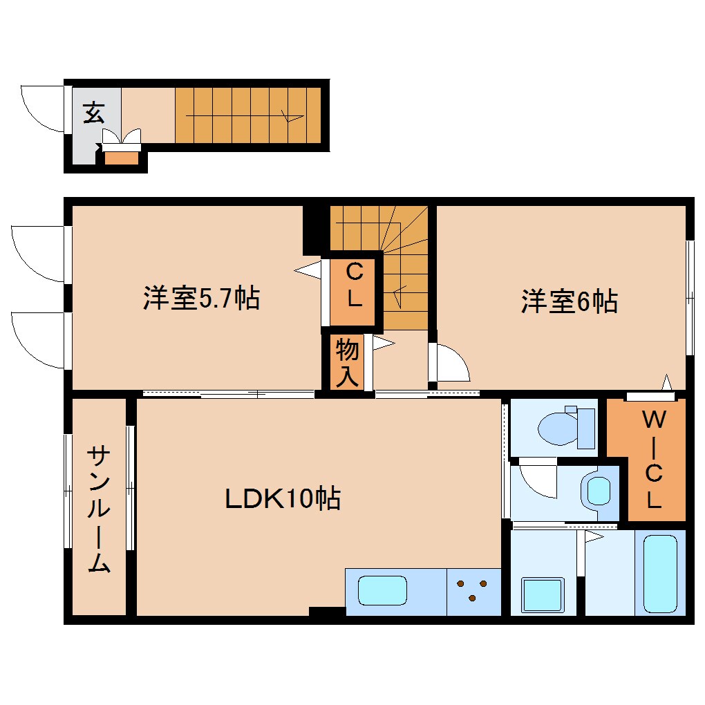 奈良県桜井市大字阿部コーポ 2階の物件間取画像
