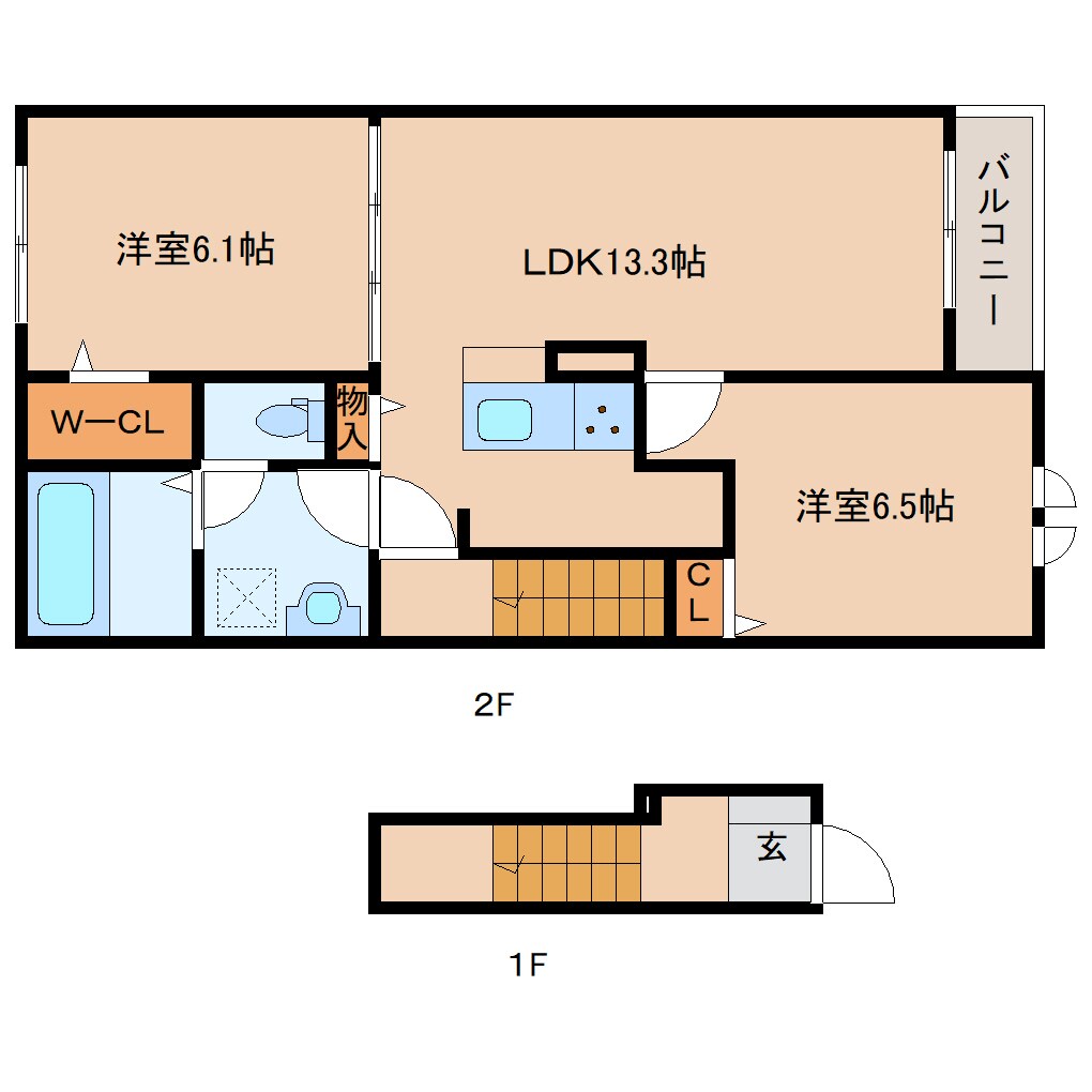 櫟本駅 徒歩19分 2階の物件間取画像