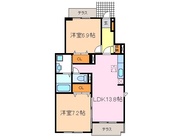 サンローズ旭Cの物件間取画像