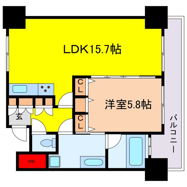 松屋町駅 徒歩1分 17階の物件間取画像