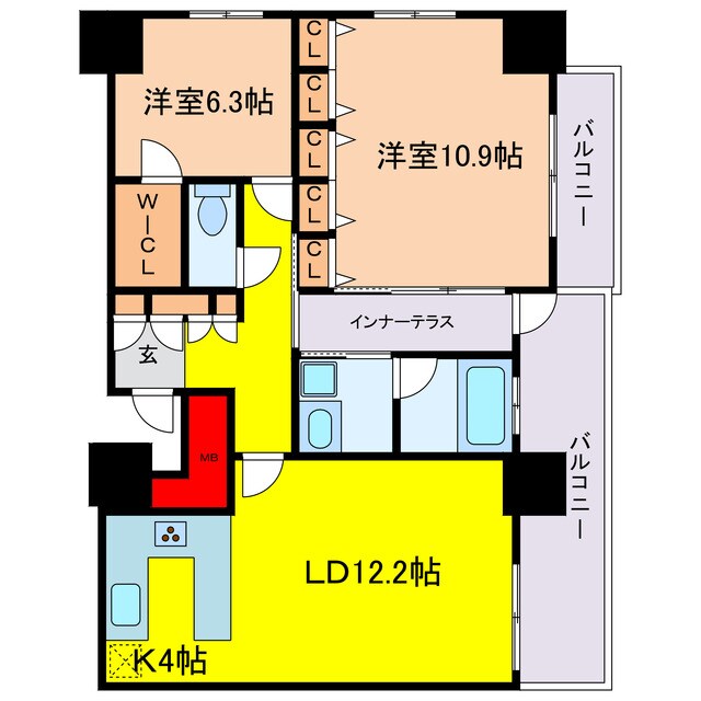 松屋町駅 徒歩1分 26階の物件間取画像