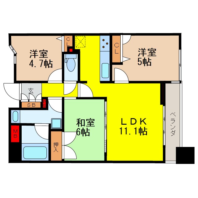 西大橋駅 徒歩5分 10階の物件間取画像