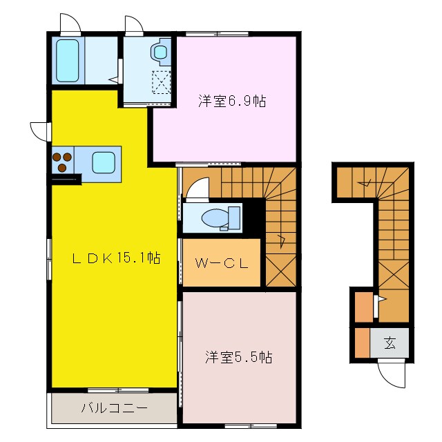 サンセールB棟の物件間取画像