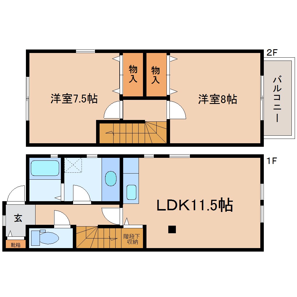 静岡駅 バス15分  ポリテクセンター静岡下車：停歩2分 1-2階の物件間取画像