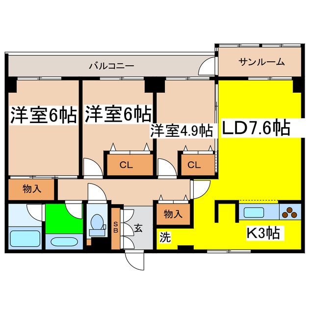 芦野マンション３号棟の物件間取画像