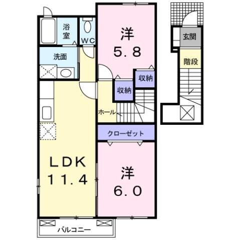 羽犬塚駅 徒歩18分 2階の物件間取画像