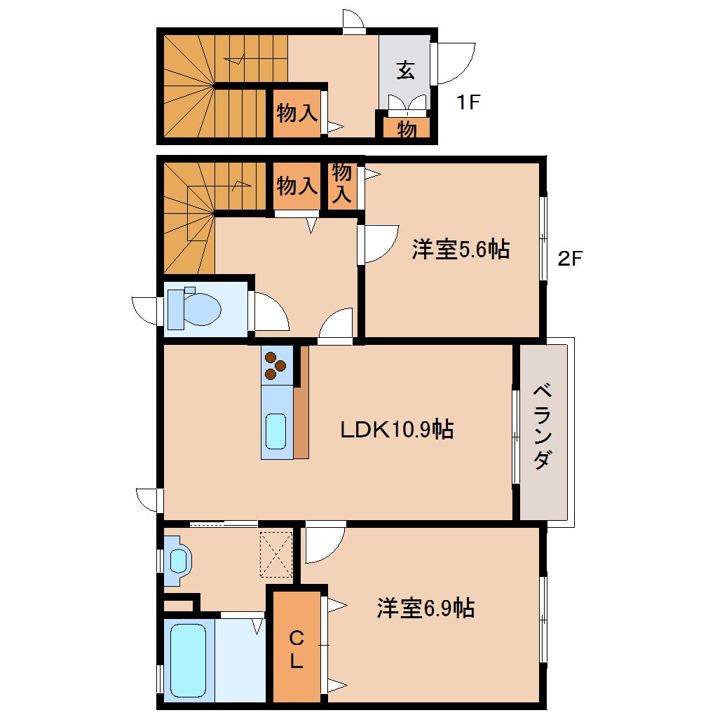 奈良県奈良市法華寺町ハイツ 2階の物件間取画像