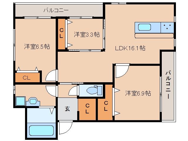 木津駅 徒歩7分 3階の物件間取画像