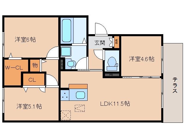 京終駅 徒歩12分 1階の物件間取画像