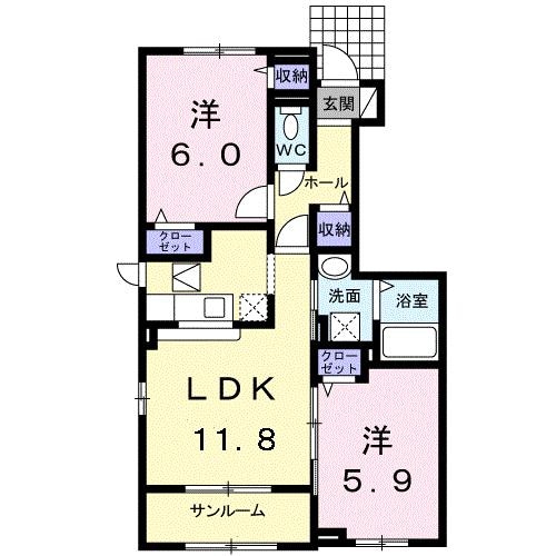 荒屋 徒歩4分 1階の物件間取画像