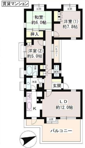 洗足駅 徒歩6分 2階の物件間取画像