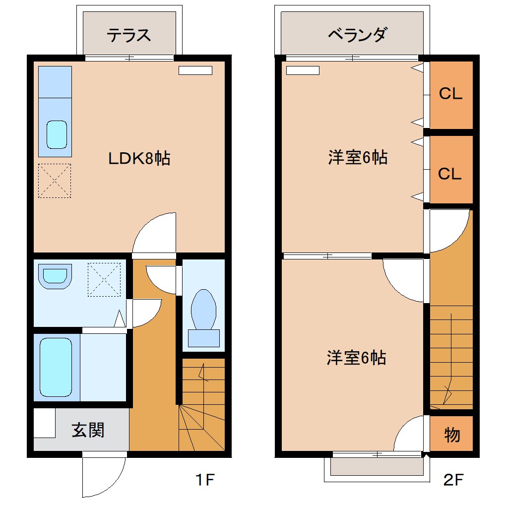 美原町 徒歩1分 1-2階の物件間取画像