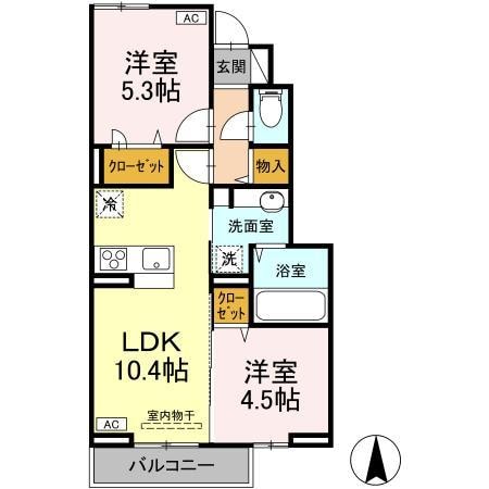 アルビオB棟（D)の物件間取画像