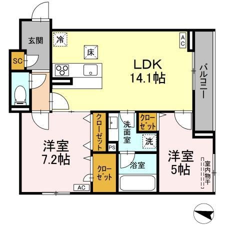 D-ROOM東手城（D)の物件間取画像