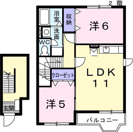 Law　Flower２LDKの物件間取画像