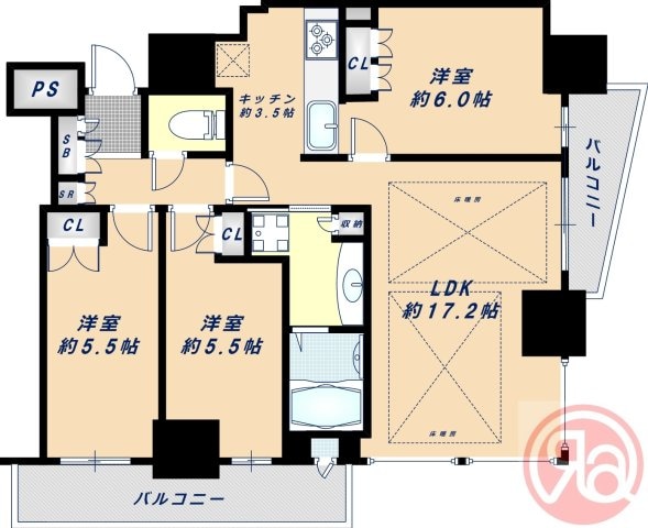 リバーガーデンタワー上町台筆ヶ崎の物件間取画像