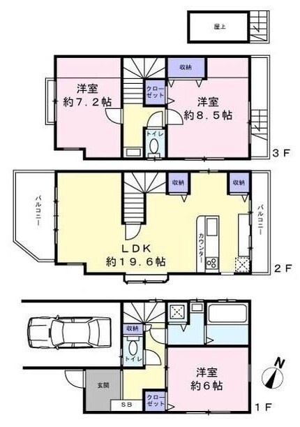 洗足駅 徒歩12分 1-3階の物件間取画像