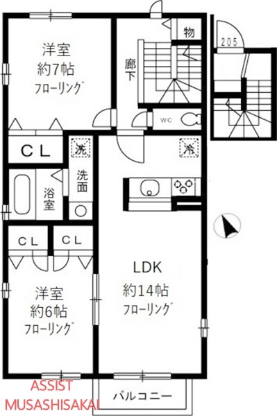 三鷹台駅 徒歩7分 2階の物件間取画像