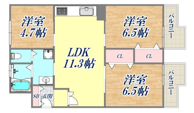 ヴィラ芦屋B棟の物件間取画像