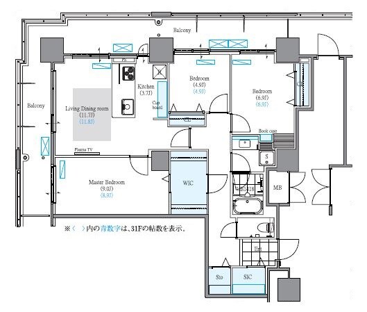 南千住駅 徒歩5分 31階の物件間取画像