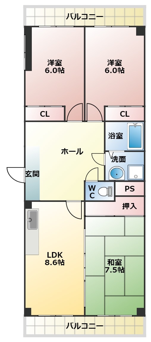 平野駅 徒歩7分 5階の物件間取画像