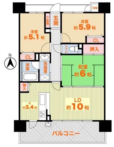 キングマンションプリフォール谷町の物件間取画像