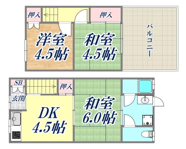 南塚口町5丁目連棟貸家の物件間取画像