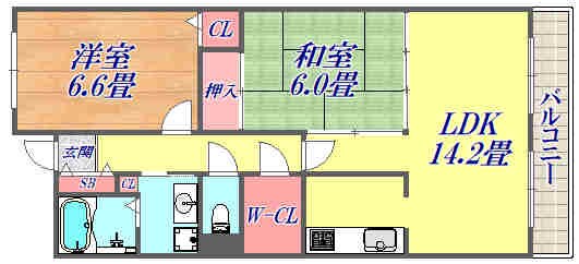 ヴィラ安堂寺2の物件間取画像